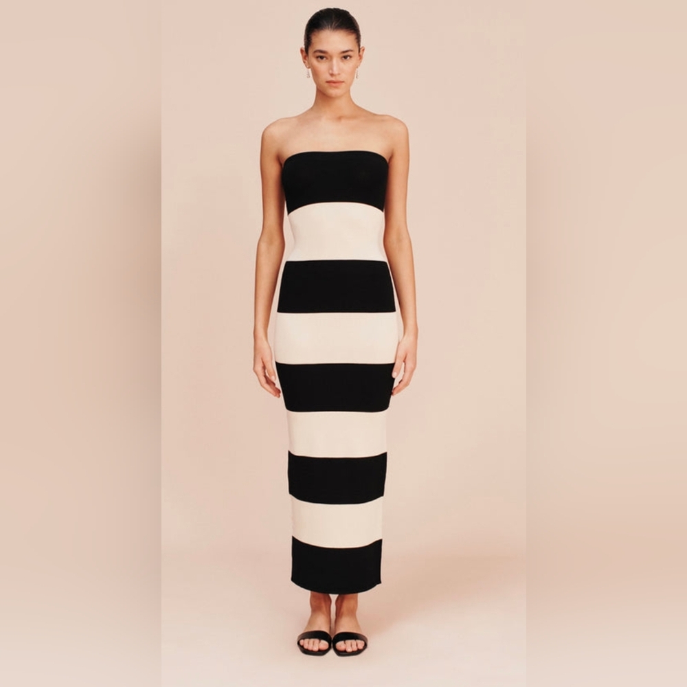 Posse Theo Strapless Dress Black and White Strapless Dress Size XL Black Crea